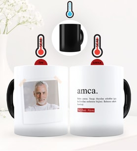 BK Gift Kişiye Özel Fotoğraflı Amca Anlamı Sihirli Kupa Bardak - 2 (Siyah)