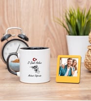 Askere Hediye Siyah Kupa Bardak ve Sarı Mini Fotoğraf Çerçevesi
