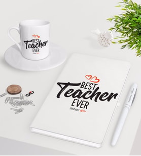 BK Gift Kişiye Özel En İyi Öğretmen Beyaz Defter Kalem Türk Kahvesi Fincanı Seti-13 (Model 1)