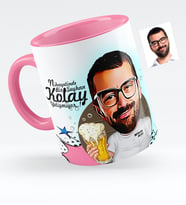 BK Gift Kişiye Özel Şerefe Karikatürlü Pembe Kupa Bardak  1