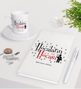 BK Gift Kişiye Özel Hocaların Hocası Beyaz Defter Kalem Türk Kahvesi Fincanı Seti-1 (Model 1)