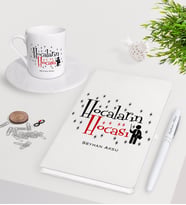 BK Gift Kişiye Özel Hocaların Hocası Beyaz Defter Kalem Türk Kahvesi Fincanı Seti-1 (Model 1)