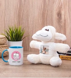 Aşık Çiftlere Özel Mavi Kupa Bardak ve Peluş Koyun