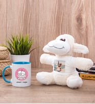 Aşık Çiftlere Özel Mavi Kupa Bardak ve Peluş Koyun