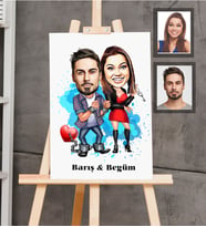 Kişiye Özel Sevgili Karikatürlü  Ahşap Tablo 30x47 Model 5