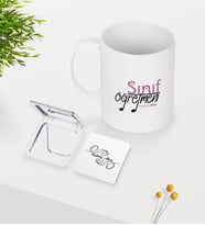 BK Gift Kişiye Özel Sınıf Öğretmeni Beyaz Kupa Ayna Seti-16 (Model 1)