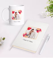 BK Gift Kişiye Özel İsimli Fotoğraflı Beyaz Defter Kalem ve Kupa Seti-28 (Model 1)
