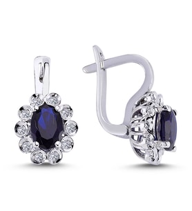 Lova Pırlantalı Oval Safir Anturaj Küpe - 3070016
