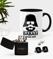 BK Gift Kişiye Özel Galaksinin En İyi Babası Siyah Kupa Çakmak Kol Düğmesi Seti-2 (Model 1)
