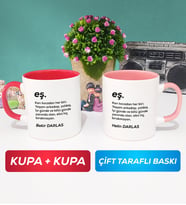 İkili Çiftlere Özel Eş Kupa Bardak Kırmızı Pembe