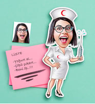 BK Gift Kişiye Özel Hemşire Karikatürlü Ahşap Magnet (Çok Renkli)