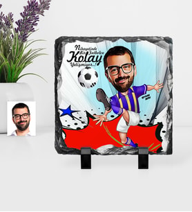 BK Gift Kişiye Özel Bay Futbolcu Sarı Lacivert Karikatürlü Dekoratif Doğal Taş  1