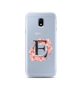 Pembe Çiçekli Harf Tasarım Süper Şeffaf Silikon Telefon Kılıfı Samsung J3 Pro E-