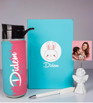 Kişiye Özel Defter Kalem Matara Ve Fotoğraflı Notluk Seti 93570 (Turkuaz)