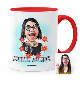BK Gift Kişiye Özel Melek Annem Karikatür Kırmızı Kupa Bardak