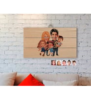 BK Gift Kişiye Özel Aile Karikatürlü Otantik Ahşap Palet Tablo-6
