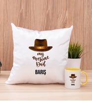 Awesome Dad Babaya Hediye Kare Yastık ve Sarı Kupa Bardak