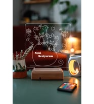 Sevgililer Günü Özel 3D Led Kalp ve Kedicikli Lamba