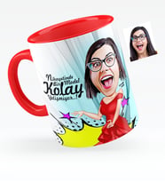BK Gift Kişiye Özel Bayan Model Karikatürlü Kırmızı Kupa Bardak  1