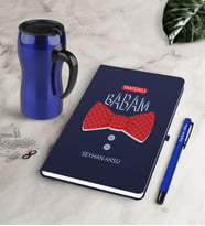 BK Gift Kişiye Özel Yakışıklı Babam Lacivert Defter Kalem Termos Mug Seti-6 (Model 1)