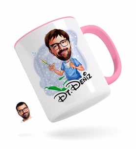 BK Gift Kişiye Özel Erkek Diş Hekimi Karikatürlü Pembe Kupa Bardak-4
