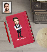Kişiye Özel Patron Karikatürlü  Kırmızı Defter Kalem Hediye Seti Bay-22