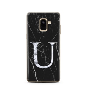 Samsung A8 Plus Siyah Mermer Harf Tasarımlı Telefon Kılıfı U-Harfi 