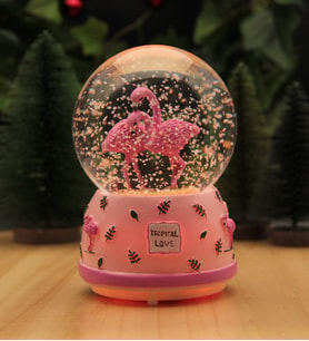 Kar Küresi Işıklı ve Müzikli Tropical Flamingo - Pil Hediyeli!