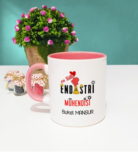 Mesajlı Endüstri Mühendisi Tasarımlı Kişiye Özel Endüstri Mühendisi Kupa Bardak Pembe
