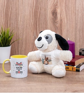 Doğum Günü Hediyesi Sarı Kupa Bardak ve Peluş Köpek