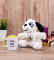 Doğum Günü Hediyesi Sarı Kupa Bardak ve Peluş Köpek