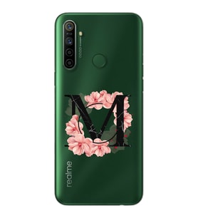 Pembe Çiçekli Harf Tasarım Süper Şeffaf Silikon Telefon Kılıfı Oppo Realmi 5i M-