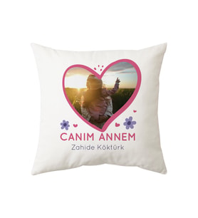 Kişiye Özel Fotoğraflı Canım Annem Yastık (Beyaz)
