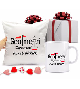 Geometri Öğretmeni Bardağı ve Yastığı Hediye Seti (Model 1)