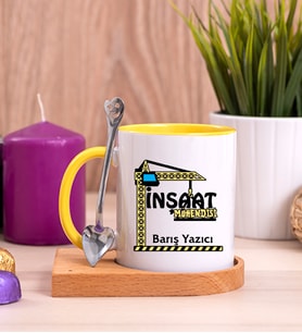 İnşaat Mühendisi Ahşap Altlıklı Sarı Kupa Bardak