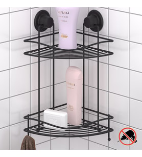 TEKNOTEL DELME VİDA MATKAP YOK! VAKUMLU İKİ KATLI BANYO KÖŞE RAFI MAT SİYAH DM253