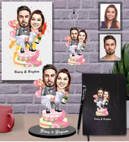 Kişiye Özel Gelin Damat Karikatürlü 5 li Hediye Seti  Mod-9