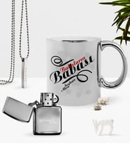 BK Gift Kişiye Özel Babaların Babası Krom Kupa Benzinli Çakmak Kolye Seti-1 (Model 1)