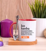 Kız Kardeş Kelime Anlamı Ahşap Altlıklı Kırmızı Kupa Bardak