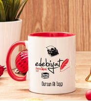 Edebiyat Öğretmenine Hediye İçi Ve Kulpu Renkli Kupa Bardak