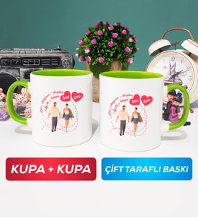 İkili Sevgiliye Sevgililer Günü Hediyesi 4 Kupa Bardak Yeşil