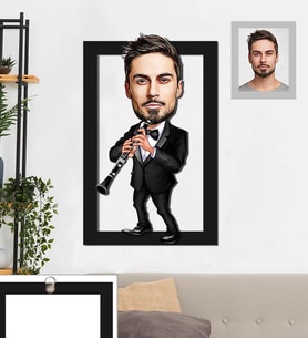 Kişiye Özel Klarnetçi Karikatürlü 3D Ahşap Tablo 30x47 Bay-1