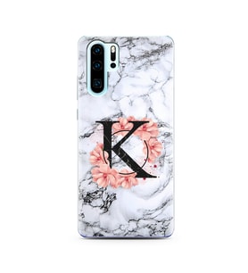 Mermer Çiçekli Harf Tasarım Süper Şeffaf Silikon Telefon Kılıfı Huawei P30 Pro K