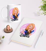 BK Gift Kişiye Özel Kadın Güzellik Uzmanı Karikatürlü Beyaz Defter Kalem ve Kupa Seti-2 (Model 1)