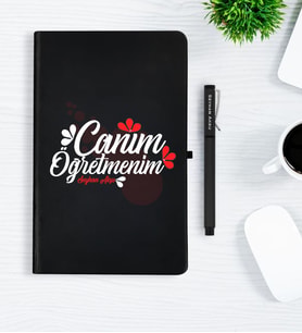 BK Gift Kişiye Özel Canım Öğretmenim Siyah Defter Kalem Hediye Seti - 3