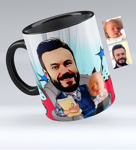 BK Gift Kişiye Özel Baba Oğul Karikatürlü Siyah Kupa Bardak  1