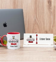Elektrik Mühendisi Kırmızı Kupa Bardak Ve Masa İsimliği Hediye Seti