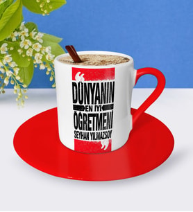 BK Gift Kişiye Özel Dünyanın En İyi Öğretmeni Kırmızı Türk Kahvesi Fincanı