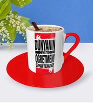 BK Gift Kişiye Özel Dünyanın En İyi Öğretmeni Kırmızı Türk Kahvesi Fincanı