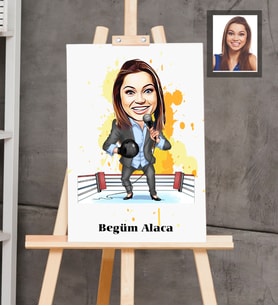 Kişiye Özel Spiker Karikatürlü  Ahşap Tablo 30x47 Bayan-1